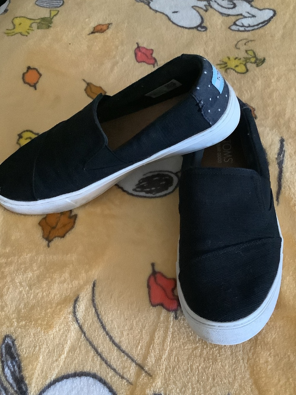 Toms Black Slip-On Shoes with Polka Dot Heel
